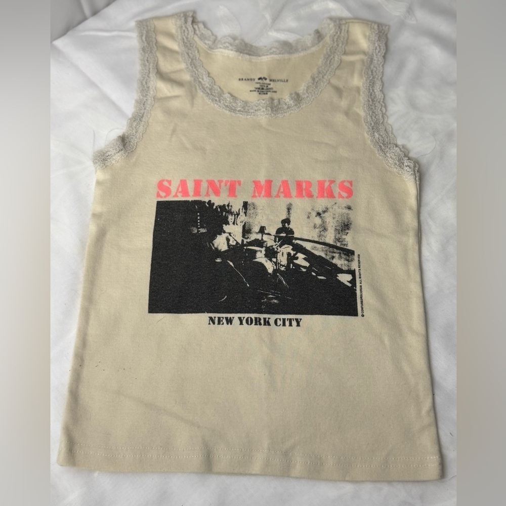 Brandy Melville Cream Tank Top with Graphic Print
